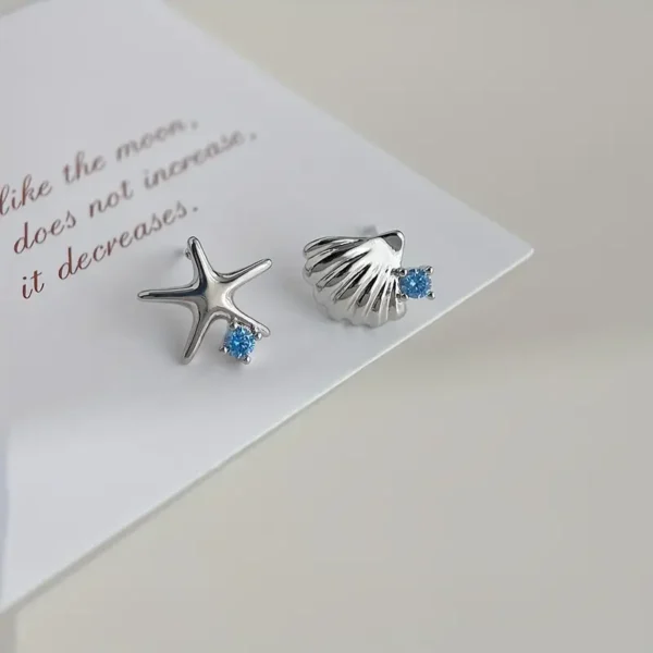 ⭐🌊 Starfish & Shell Zircon Stud Earrings – Silver Needle