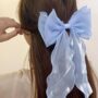 Aqua Breeze Ribbon Bow – Elegant Long Sheer Hair Clip 🌊 - Image 2