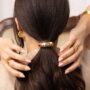 Metallic Oval Hair Tie – Golden Minimal Elastic Band - Image 2