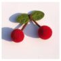 Sweet Cherry Barrette 🍒💕 – Cute Red Pom-Pom Hair Clip with Leaf Design