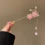 Blossom Pearl Kanzashi – Elegant Floral Hair Stick with Pink Beads 🌸✨🌿