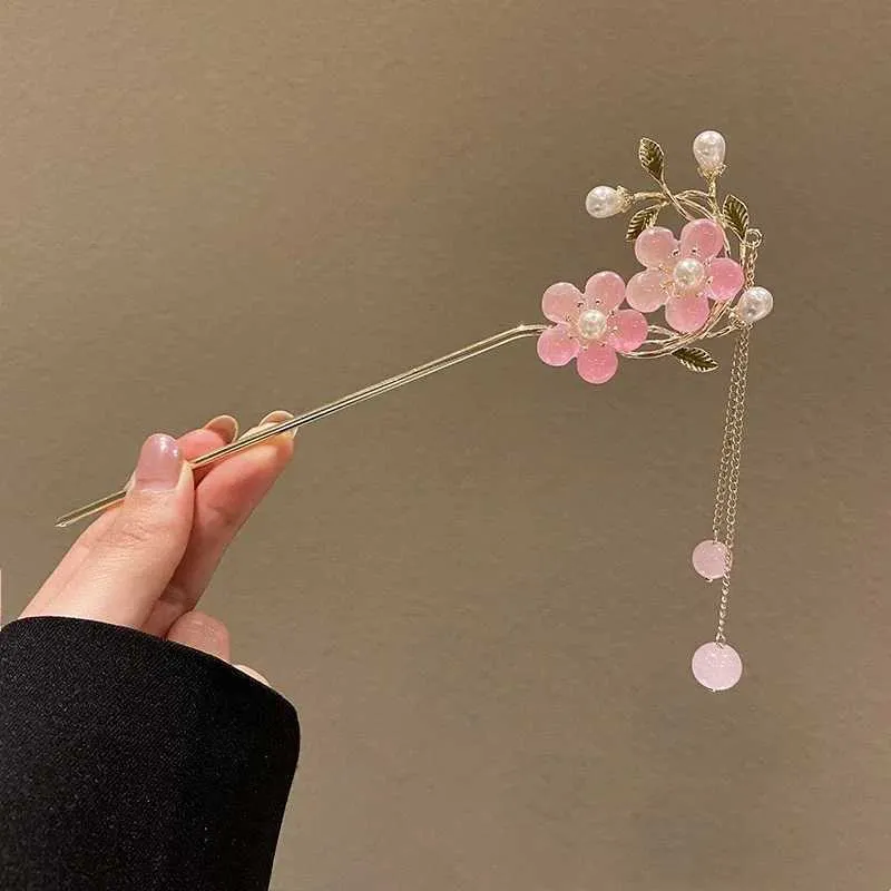 58df9ed6-4e0e-4d8c-b7af-da65417025e5 Blossom Pearl Kanzashi β Elegant Floral Hair Stick with Pink Beads πΈβ¨πΏ - Image 1