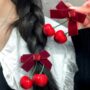 Cherry Velvet Bow Clip – Cute Red Bow Hair Accessory with Cherry Charm 🍒✨🎀 - Image 3