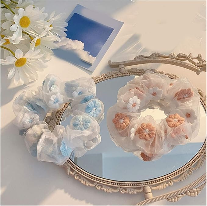 713KvtMdTtL._AC_SX679_ Dreamy Daisy Scrunchie β Pastel Floral Hair Tie - Image 1