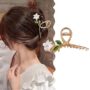 Lily Blossom Claw Clip – Elegant Floral Hair Clutcher with Green Leaves & White Lily 🌸🌿✨ - Image 3