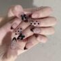 Glam Bow Heart Press-On Nails – Chic Black & Nude Nail Art with Bows & Hearts 🖤🎀✨ - Image 2