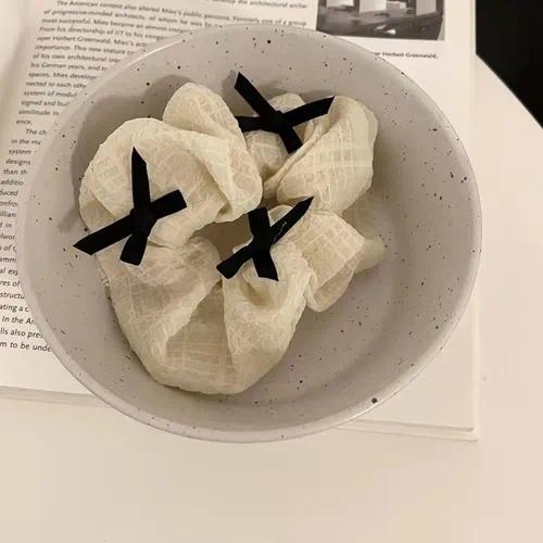 White Bow Scrunchie – Elegant Black & White Hair Tie