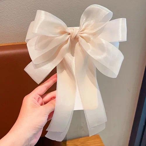 Elegant Long Ribbon Hair Bow – Sheer Flowing Hair Clip 🎀