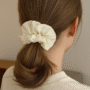 Beige Pearl Scrunchie – Elegant Beaded Hair Tie - Image 2