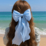 Aqua Breeze Ribbon Bow – Elegant Long Sheer Hair Clip 🌊 - Image 3