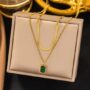 Luxe Emerald Layers Necklace 💚 – Double Layered Gold Green Gem Pendant (Anti-Tarnish)