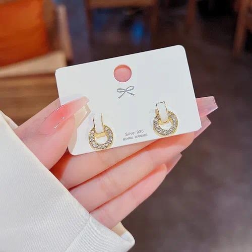 ✨ Golden Crystal Hoop Stud Earrings