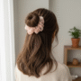 Pink Petal Scrunchie – Sheer Floral Embroidered Hair Tie - Image 2