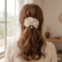 Pearl Bow Lace Scrunchie – Vintage White Hair Tie - Image 2