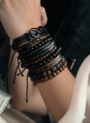 Tribal Black Aura Bracelet Stack 🌌 | Beaded & Leather Bracelet Gift Set for Men - Image 3