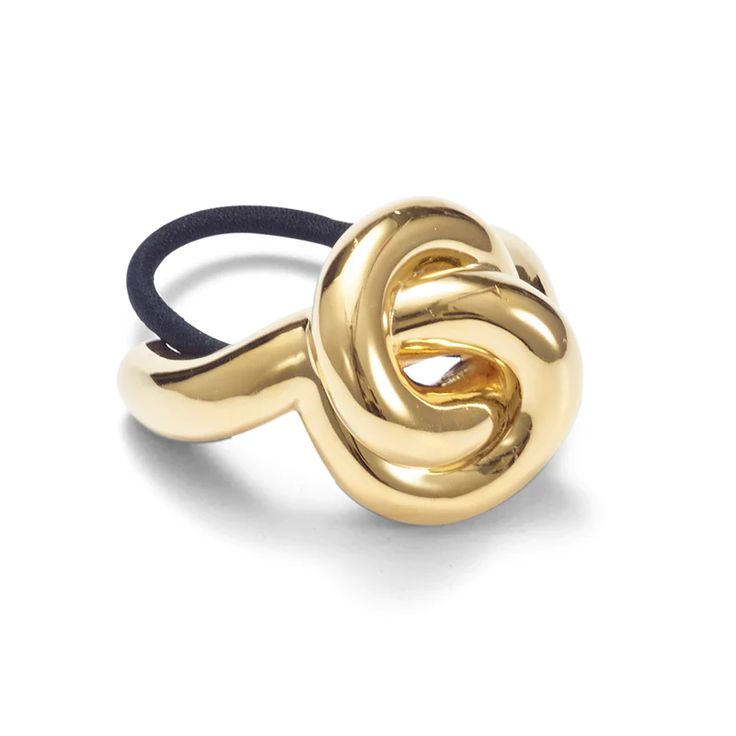 Glossy Knot Pony Cuff _ LELET NY (1) Metallic Twist Hair Tie โ Gold Knotted Elastic Band - Image 1