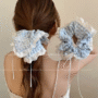 Pastel Gingham Bow Scrunchie – Lace Trim Check Hair Tie - Image 2