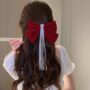 Scarlet Elegance Bow – Red Velvet Hair Clip with Tassel & Sparkle 💃✨❤️ - Image 2