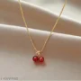 Cherry Luxe Pendant Chain 🍒 | Anti-Tarnish Golden Red Cherry Pendant Necklace for Women - Image 3