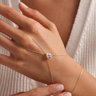 Elegant Teardrop Double Chain Bracelet – Stainless Steel Finger Link Jewelry 💛