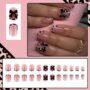 🐆 Pink Leopard French Tip Press On Nails with Bow Accent - Image 2