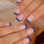 💙 Blue French Tip Press On Nails with Silver Accent