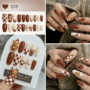 🧸 Brown Teddy Bear Checkered Press On Nails with Swirl Art - Image 3