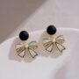 🖤🎀 Black Elegance Bow Earrings | Gold Noir Crystal Ribbon Studs - Image 2