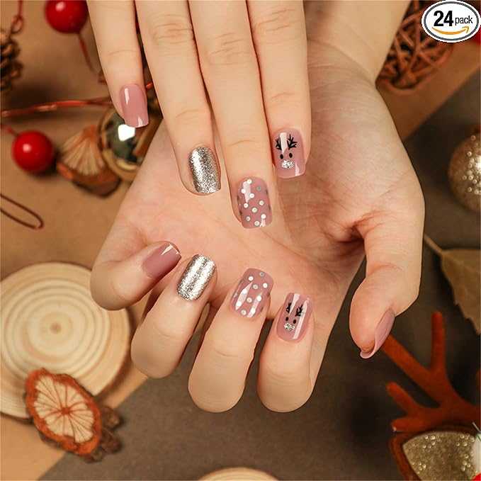 71aeJmUY8-L._AC_SX679_PIbundle-24,TopRight,0,0_SH20_ πβ¨ Christmas Reindeer & Glitter Pink Nail Art Set πβ¨ - Image 1