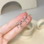 🤍Sparkling Ribbon Bow Earrings | Silver Crystal Drop Stud Jewelry - Image 2