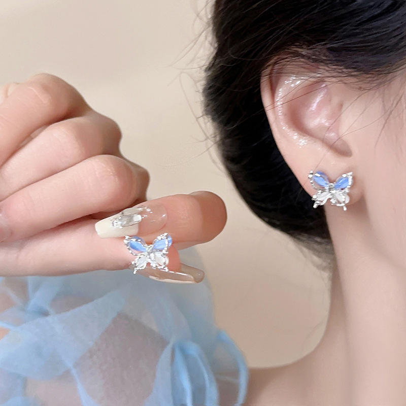 Hf5e9cb93784846699a17cb03f151428fk π©΅π¦ Pastel Blue Butterfly Bow Earrings | Soft Sky Wing Stud Jewelry - Image 1